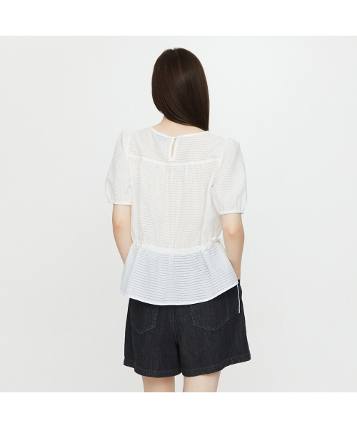 LAP（ラップ）の「ラウンドネックストリングシャーリングブラウス AS2WB462（シャツ/ブラウス・レディース・アイボリー/ブラック・FREE）」の4枚目の写真