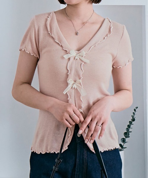 kirakiraShop（キラキラショップ）の「メロウ サマーニット トップス（ニット/セーター・レディース・ピンク/ブルー/イエロー/アイボリー・FREE）」の4枚目の写真
