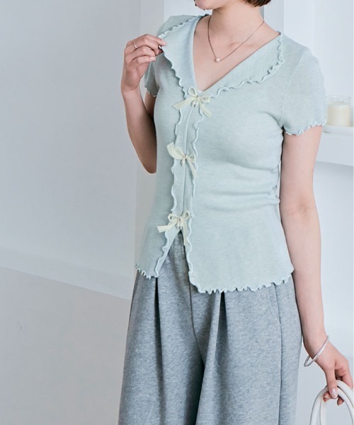kirakiraShop（キラキラショップ）の「メロウ サマーニット トップス（ニット/セーター・レディース・ピンク/ブルー/イエロー/アイボリー・FREE）」の14枚目の写真