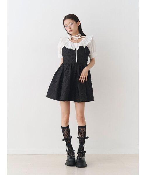 jouetie(ジュエティ)の「ジャガードボリュームキャミワンピース(ワンピース・レディース・ホワイト/ブルー/ブラック・FREE)」の9枚目の写真
