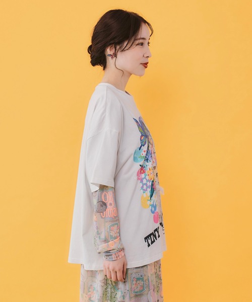 ScoLar(スカラー)の「162675:レースリボン付き 花ネコ柄Tシャツ(Tシャツ/カットソー・レディース・パープル/ブラック/オフホワイト・M)」の17枚目の写真