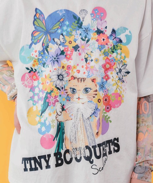 ScoLar(スカラー)の「162675:レースリボン付き 花ネコ柄Tシャツ(Tシャツ/カットソー・レディース・パープル/ブラック/オフホワイト・M)」の18枚目の写真