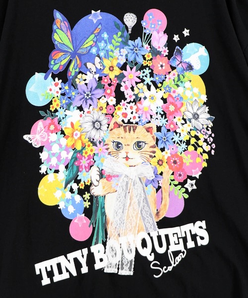 ScoLar(スカラー)の「162675:レースリボン付き 花ネコ柄Tシャツ(Tシャツ/カットソー・レディース・パープル/ブラック/オフホワイト・M)」の10枚目の写真