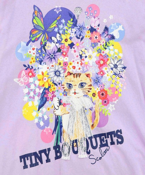 ScoLar(スカラー)の「162675:レースリボン付き 花ネコ柄Tシャツ(Tシャツ/カットソー・レディース・パープル/ブラック/オフホワイト・M)」の11枚目の写真