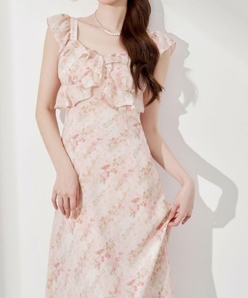 LUCPY(ラクピー)の「フリルフラワーキャミワンピース(ワンピース・レディース・ピンク・X-LARGE/LARGE/MEDIUM/SMALL)」の1枚目の写真