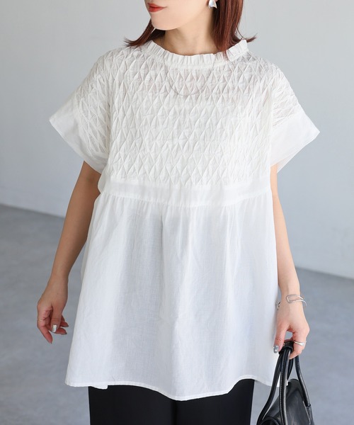 Riberry（リベリー）の「インド綿スモッキング刺繍フレアブラウス（シャツ/ブラウス・レディース・オフホワイト/ブラック・MEDIUM）」の22枚目の写真