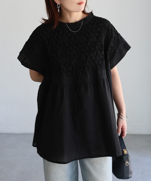 Riberry（リベリー）の「インド綿スモッキング刺繍フレアブラウス（シャツ/ブラウス・レディース・オフホワイト/ブラック・MEDIUM）」の18枚目の写真