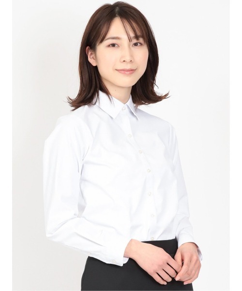 m.f.editorial(エムエフエディトリアル)の「ブラウス ワイシャツ レディース 長袖 形態安定 UV 透け防止 レギュラーカラー 白 無地 綿混(ビジネスシャツ・レディース・ホワイト・LARGE/X-LARGE/S/MEDIUM)」の1枚目の写真