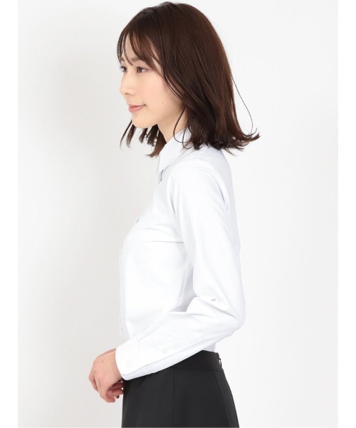 m.f.editorial(エムエフエディトリアル)の「ブラウス ワイシャツ レディース 長袖 形態安定 UV 透け防止 レギュラーカラー 白 無地 綿混(ビジネスシャツ・レディース・ホワイト・LARGE/X-LARGE/S/MEDIUM)」の4枚目の写真