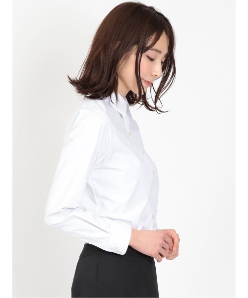 m.f.editorial(エムエフエディトリアル)の「ブラウス ワイシャツ レディース 長袖 形態安定 UV 透け防止 レギュラーカラー 白 無地 綿混(ビジネスシャツ・レディース・ホワイト・LARGE/X-LARGE/S/MEDIUM)」の6枚目の写真