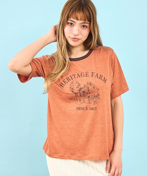 anap mimpi(アナップミンピ)の「ファーム プリント リンガー Tシャツ(Tシャツ/カットソー・レディース・オレンジ/ダークグレー/アイボリー・F)」の21枚目の写真