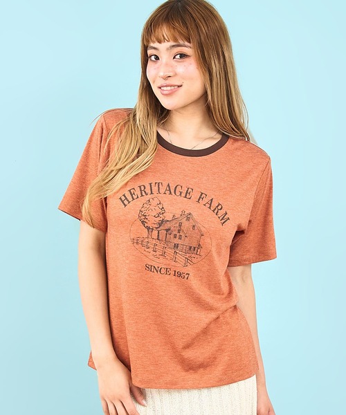 anap mimpi(アナップミンピ)の「ファーム プリント リンガー Tシャツ(Tシャツ/カットソー・レディース・オレンジ/ダークグレー/アイボリー・F)」の19枚目の写真