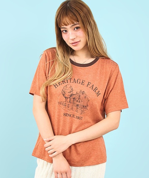 anap mimpi(アナップミンピ)の「ファーム プリント リンガー Tシャツ(Tシャツ/カットソー・レディース・オレンジ/ダークグレー/アイボリー・F)」の20枚目の写真