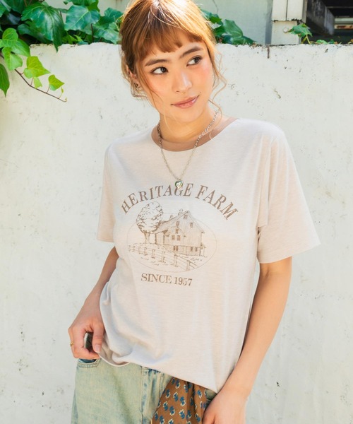 anap mimpi(アナップミンピ)の「ファーム プリント リンガー Tシャツ(Tシャツ/カットソー・レディース・オレンジ/ダークグレー/アイボリー・F)」の10枚目の写真