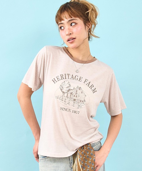 anap mimpi(アナップミンピ)の「ファーム プリント リンガー Tシャツ(Tシャツ/カットソー・レディース・オレンジ/ダークグレー/アイボリー・F)」の15枚目の写真