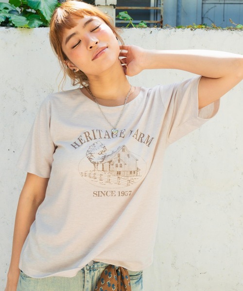 anap mimpi(アナップミンピ)の「ファーム プリント リンガー Tシャツ(Tシャツ/カットソー・レディース・オレンジ/ダークグレー/アイボリー・F)」の9枚目の写真