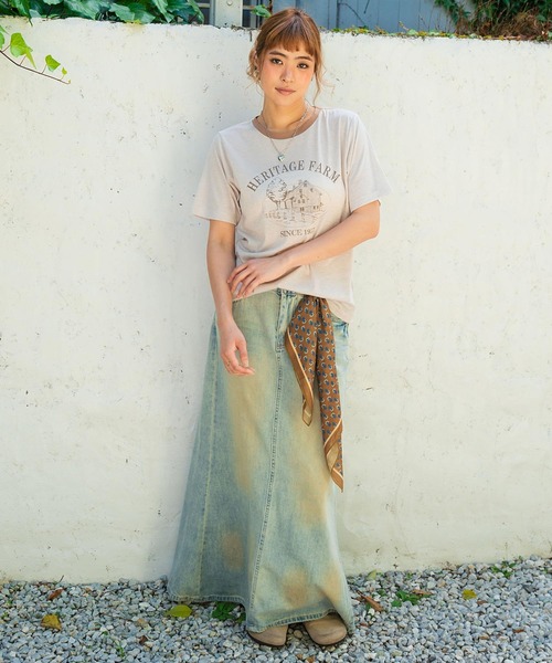 anap mimpi(アナップミンピ)の「ファーム プリント リンガー Tシャツ(Tシャツ/カットソー・レディース・オレンジ/ダークグレー/アイボリー・F)」の13枚目の写真