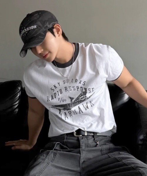 NOWLE(ノウル)の「【NOWLE】ヴィンテージライク グラフィック リンガーTシャツ / オールドスクール アメカジ 半袖 T(Tシャツ/カットソー・メンズ・ネイビー/ホワイト・MEDIUM/LARGE/SMALL/X-LARGE)」の3枚目の写真