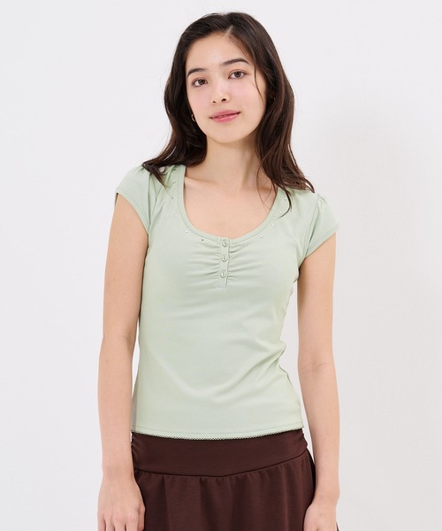 TINA:JOJUN(ティーナジョジュン)の「バックオープン ヘンリーネック カットソー TINA:JOJUN(Tシャツ/カットソー・レディース・ラベンダー/ネイビー/ミント/ホワイト・M)」の13枚目の写真