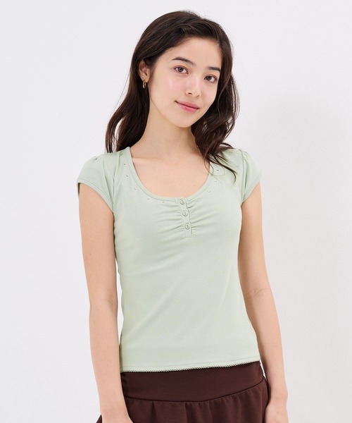 TINA:JOJUN(ティーナジョジュン)の「バックオープン ヘンリーネック カットソー TINA:JOJUN(Tシャツ/カットソー・レディース・ラベンダー/ネイビー/ミント/ホワイト・M)」の14枚目の写真