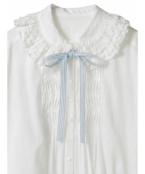PINK HOUSE（ピンクハウス）の「ストライプリボン付きローンチュニックブラウス（チュニック・レディース・ピンク/ライトブルー/キナリ/ブラック/ホワイト・フリー）」の19枚目の写真