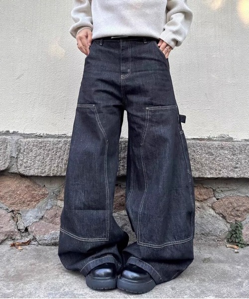 NEW GENTLEMAN(ニュージェントルマン)の「バワリーブラック ワイドバギー ペインター パンツ(デニムパンツ・メンズ・ブラック・M/S/L)」の3枚目の写真