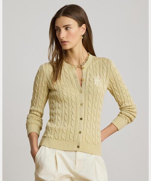 LAUREN RALPH LAUREN(ローレン ラルフ ローレン)の「ケーブルニット コットンブレンド カーディガン(カーディガン/ボレロ・レディース・ブラウン・S/M/L/XL/XS)」の1枚目の写真