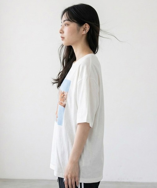 CRB(シーアールビー)の「パネル転写キャットビッグTシャツ(Tシャツ/カットソー・レディース・レッド/チャコール/オフホワイト・F)」の13枚目の写真