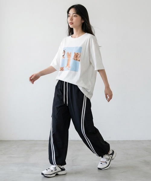 CRB(シーアールビー)の「パネル転写キャットビッグTシャツ(Tシャツ/カットソー・レディース・レッド/チャコール/オフホワイト・F)」の15枚目の写真