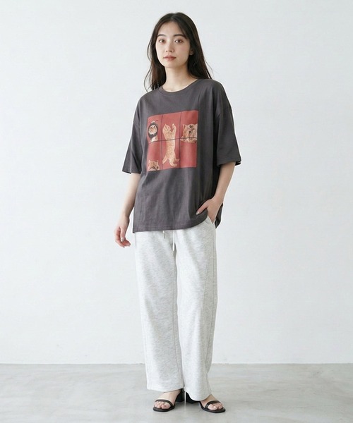 CRB(シーアールビー)の「パネル転写キャットビッグTシャツ(Tシャツ/カットソー・レディース・レッド/チャコール/オフホワイト・F)」の10枚目の写真