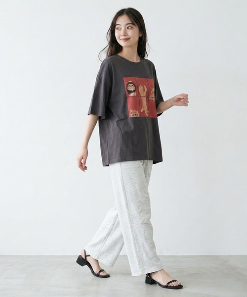 CRB(シーアールビー)の「パネル転写キャットビッグTシャツ(Tシャツ/カットソー・レディース・レッド/チャコール/オフホワイト・F)」の11枚目の写真
