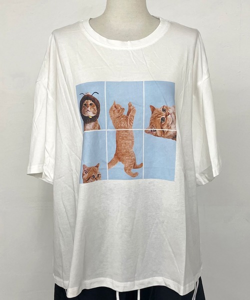 CRB(シーアールビー)の「パネル転写キャットビッグTシャツ(Tシャツ/カットソー・レディース・レッド/チャコール/オフホワイト・F)」の16枚目の写真