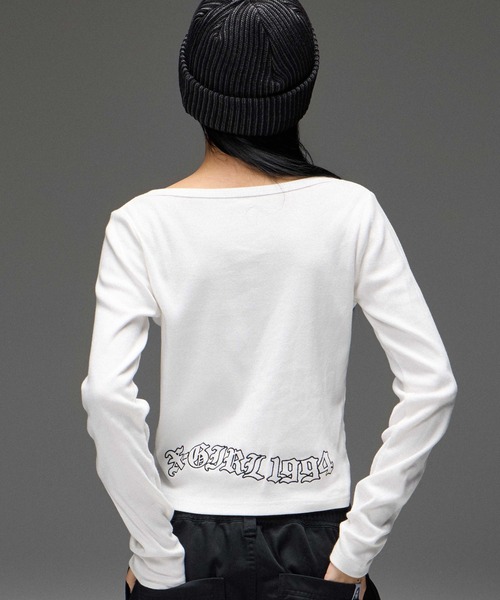 X-girl（エックスガール）の「STRING COLLAR L/S COMPACT TOP（Tシャツ/カットソー・レディース・ホワイト/ブラック・ONE SIZE）」の3枚目の写真