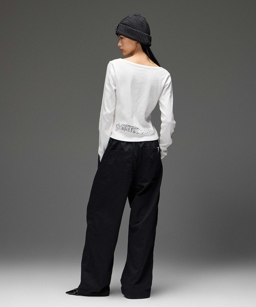 X-girl（エックスガール）の「STRING COLLAR L/S COMPACT TOP（Tシャツ/カットソー・レディース・ホワイト/ブラック・ONE SIZE）」の7枚目の写真
