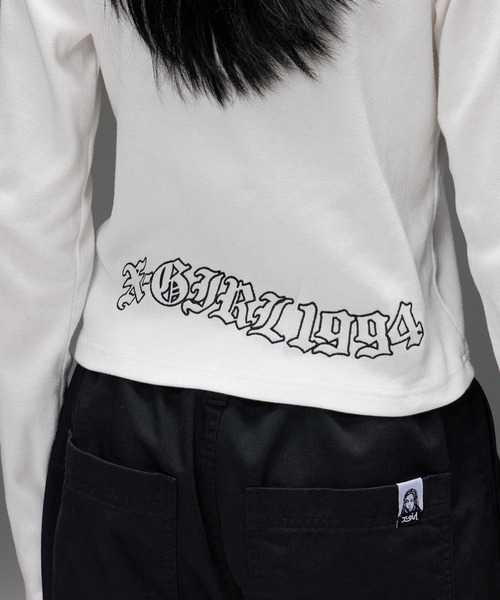 X-girl（エックスガール）の「STRING COLLAR L/S COMPACT TOP（Tシャツ/カットソー・レディース・ホワイト/ブラック・ONE SIZE）」の9枚目の写真