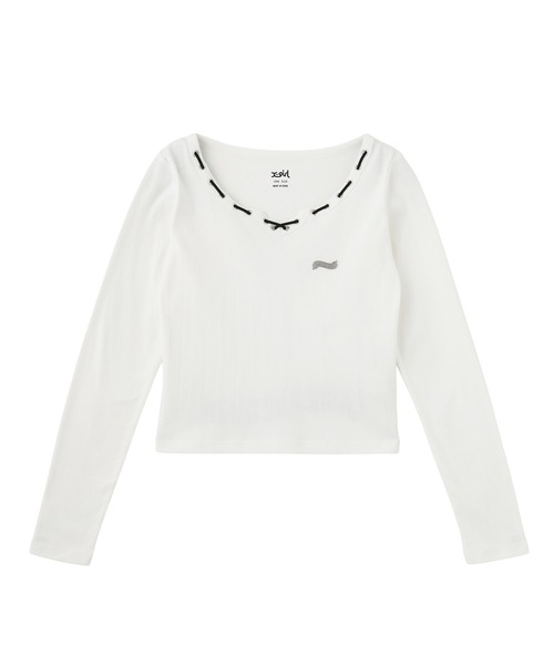 X-girl（エックスガール）の「STRING COLLAR L/S COMPACT TOP（Tシャツ/カットソー・レディース・ホワイト/ブラック・ONE SIZE）」の20枚目の写真