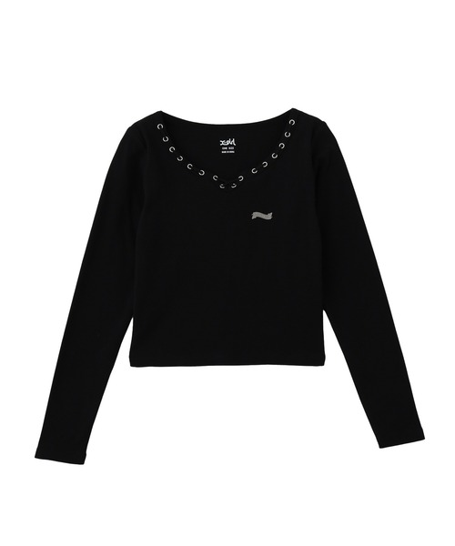X-girl（エックスガール）の「STRING COLLAR L/S COMPACT TOP（Tシャツ/カットソー・レディース・ホワイト/ブラック・ONE SIZE）」の22枚目の写真