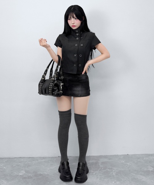 FOLLOWIN(フォロウィン)の「ダブルボタンショートジャケットブラウス(シャツ/ブラウス・レディース・ベージュ/ブラック・FREE)」の11枚目の写真