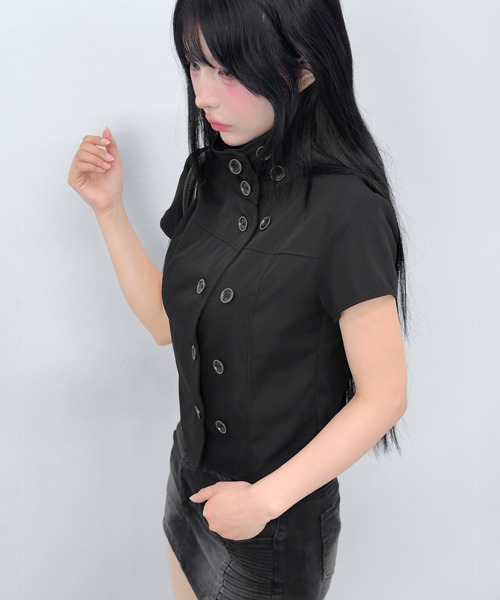 FOLLOWIN(フォロウィン)の「ダブルボタンショートジャケットブラウス(シャツ/ブラウス・レディース・ベージュ/ブラック・FREE)」の6枚目の写真