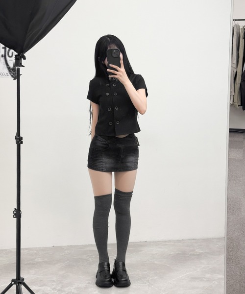 FOLLOWIN(フォロウィン)の「ダブルボタンショートジャケットブラウス(シャツ/ブラウス・レディース・ベージュ/ブラック・FREE)」の7枚目の写真