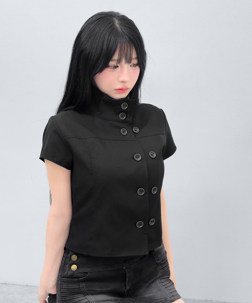 FOLLOWIN(フォロウィン)の「ダブルボタンショートジャケットブラウス(シャツ/ブラウス・レディース・ベージュ/ブラック・FREE)」の8枚目の写真
