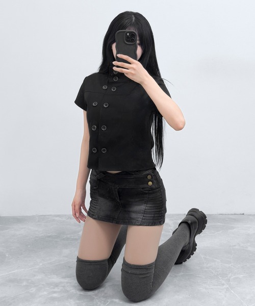 FOLLOWIN(フォロウィン)の「ダブルボタンショートジャケットブラウス(シャツ/ブラウス・レディース・ベージュ/ブラック・FREE)」の9枚目の写真