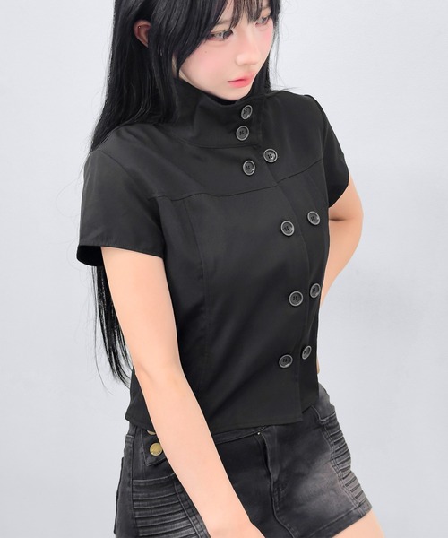 FOLLOWIN(フォロウィン)の「ダブルボタンショートジャケットブラウス(シャツ/ブラウス・レディース・ベージュ/ブラック・FREE)」の10枚目の写真