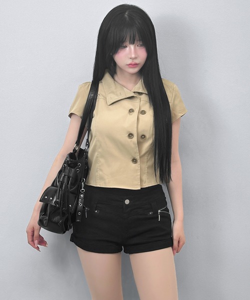 FOLLOWIN(フォロウィン)の「ダブルボタンショートジャケットブラウス(シャツ/ブラウス・レディース・ベージュ/ブラック・FREE)」の20枚目の写真