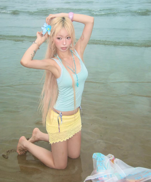 WAVEGIRL(ウェーブガール)の「New Span Tank (6color)(Tシャツ/カットソー・レディース・アイボリー/ミント/PINK/ライトグレー/カーキ/ブラック・FREE)」の8枚目の写真