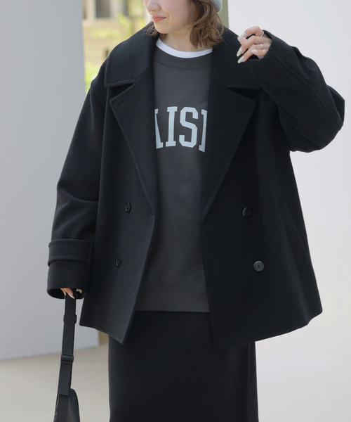 JOURNAL STANDARD relume(ジャーナルスタンダード レリューム)の「《WEB限定》尾州ウールモッサWブレストショートコート(ピーコート・レディース・ブラック/ネイビー・38/36)」の7枚目の写真