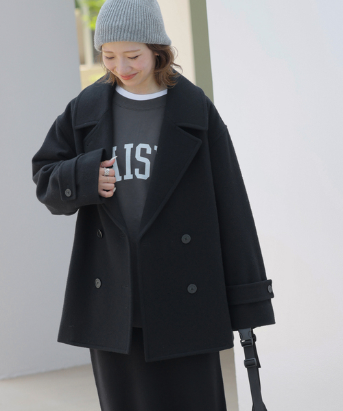 JOURNAL STANDARD relume(ジャーナルスタンダード レリューム)の「《WEB限定》尾州ウールモッサWブレストショートコート(ピーコート・レディース・ブラック/ネイビー・38/36)」の8枚目の写真