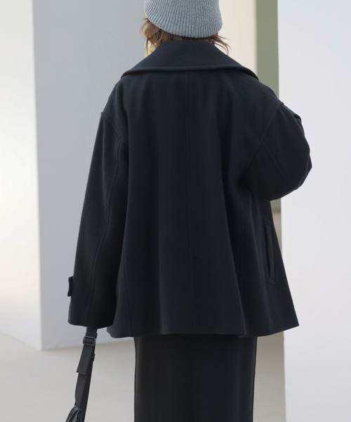 JOURNAL STANDARD relume(ジャーナルスタンダード レリューム)の「《WEB限定》尾州ウールモッサWブレストショートコート(ピーコート・レディース・ブラック/ネイビー・38/36)」の10枚目の写真