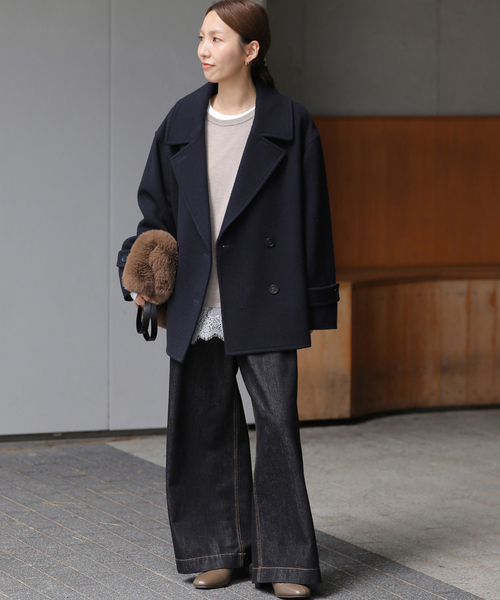 JOURNAL STANDARD relume(ジャーナルスタンダード レリューム)の「《WEB限定》尾州ウールモッサWブレストショートコート(ピーコート・レディース・ブラック/ネイビー・38/36)」の11枚目の写真