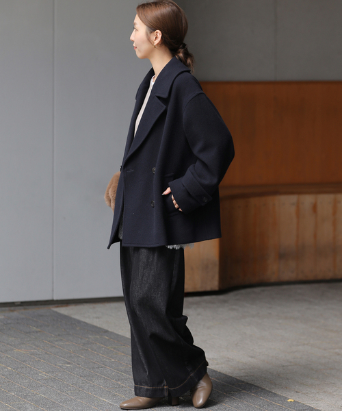 JOURNAL STANDARD relume(ジャーナルスタンダード レリューム)の「《WEB限定》尾州ウールモッサWブレストショートコート(ピーコート・レディース・ブラック/ネイビー・38/36)」の12枚目の写真